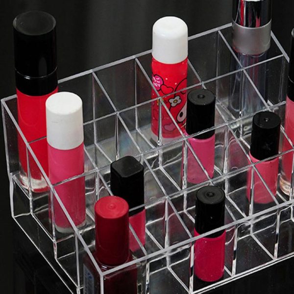 Clear Acrylic 24 Grid Makeup Organizer Storage Box Lipstick Nail Polish Display Stand Holder Cosmetic Jewelry Organizer Case